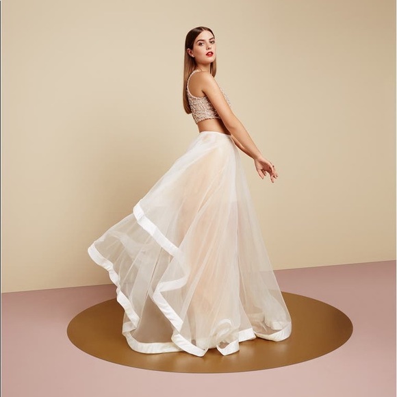 Terani Couture Two-Piece Tulle and Satin Rhinestone Gown - Picture 3 of 10